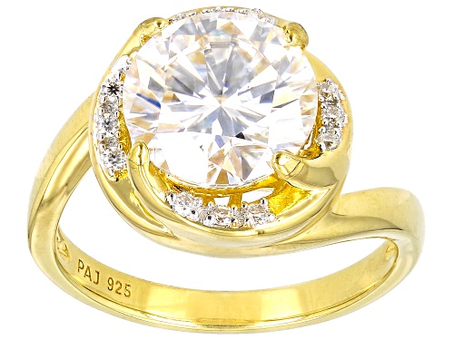 MOISSANITE FIRE® 3.72CTW DEW ROUND BRILLIANT 14K YELLOW GOLD OVER SILVER RING - Size 7