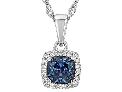 MOISSANITE FIRE® & BLUE MOISSANITE 1.50CTW DEW CUSHION CUT AND ROUND PLATINEVE® PENDANT & CHAIN