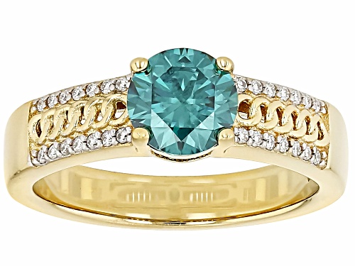 MOISSANITE FIRE® AND GREEN MOISSANITE  1.48CTW DEW ROUND 14K YELLOW GOLD OVER SILVER RING - Size 7