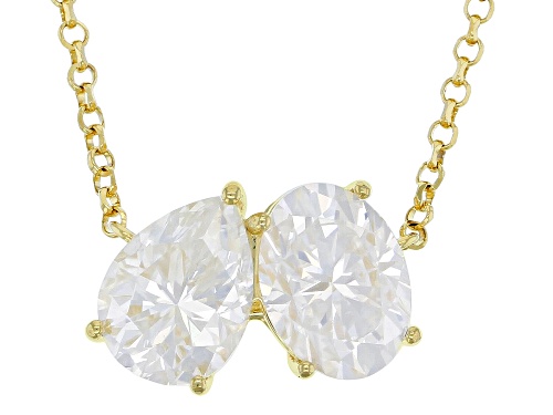 MOISSANITE FIRE® 2.60CTW DEW PEAR AND OVAL 14K YELLOW GOLD OVER SILVER NECKLACE - Size 18