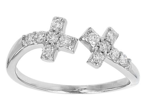 MOISSANITE FIRE® .36CTW DEW ROUND PLATINEVE® CROSS RING - Size 7