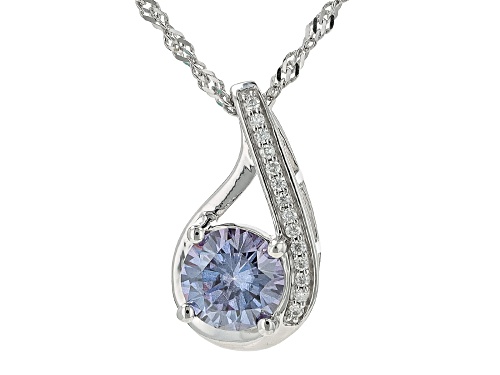 MOISSANITE FIRE® AND BLUE MOISSANITE 1.34CTW DEW ROUND PLATINEVE® PENDANT AND CHAIN