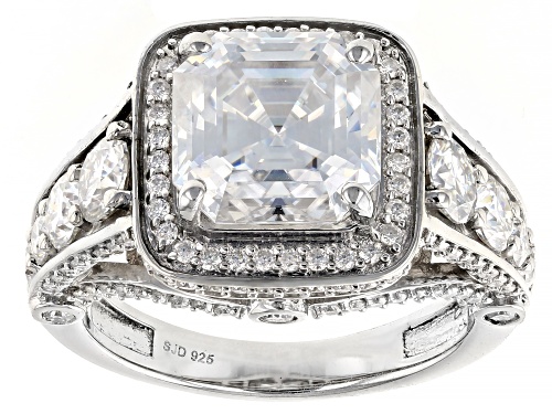 MOISSANITE FIRE® 6.30CTW DEW ASSCHER CUT AND ROUND PLATINEVE® RING - Size 5