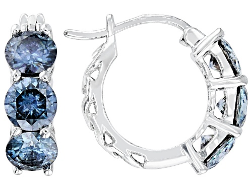 MOISSANITE FIRE® BLUE 3.00CTW DEW ROUND PLATINEVE® HUGGIE HOOP EARRINGS