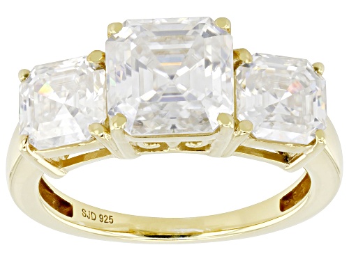 MOISSANITE FIRE® 4.86CTW DEW ASSCHER CUT 14K YELLOW GOLD OVER SILVER RING - Size 6