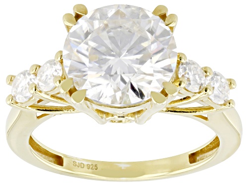MOISSANITE FIRE® 4.06CTW DEW ROUND BRILLIANT 14K YELLOW GOLD OVER SILVER RING - Size 10