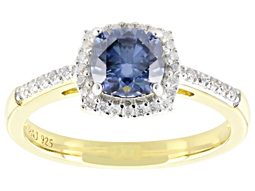 MOISSANITE FIRE(R) & NAVY BLUE MOISSANITE 1.44CTW DEW 14K YELLOW GOLD OVER SILVER RING - Size 5