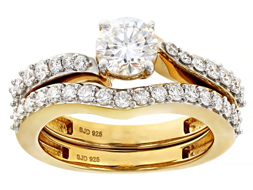MOISSANITE FIRE® 1.52CTW DEW ROUND BRILLIANT 14K YELLOW GOLD OVER SILVER RING AND BAND - Size 10