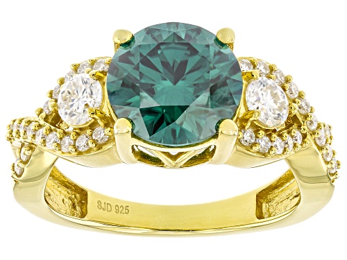 MOISSANITE FIRE® & GREEN MOISSANITE 3.34CTW DEW ROUND 14K YELLOW GOLD OVER SILVER RING - Size 9