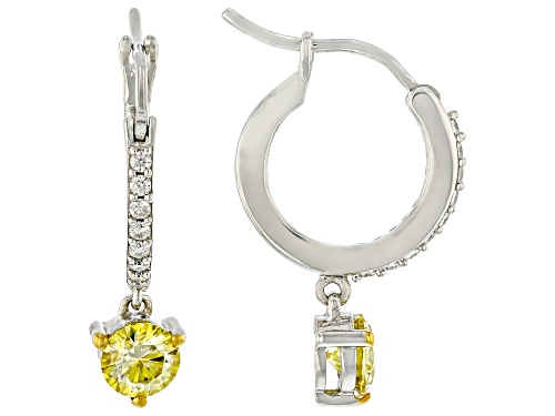 MOISSANITE FIRE® AND YELLOW MOISSANITE 1.18CTW DEW ROUND PLATINEVE® HOOP EARRINGS