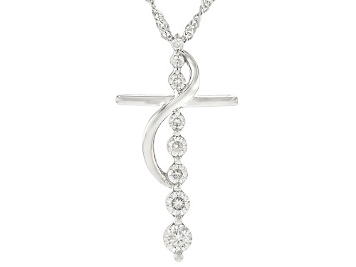 MOISSANITE FIRE® .48CTW DEW ROUND BRILLIANT PLATINEVE® CROSS PENDANT AND CHAIN