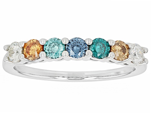 MOISSANITE FIRE® & MULTI COLOR MOISSANITE .70CTW DEW ROUND BRILLIANT PLATINEVE® BAND RING - Size 6