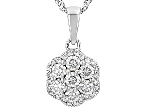 MOISSANITE FIRE® 1.18CTW DEW ROUND BRILLIANT PLATINEVE® CLUSTER PENDANT WITH 18" SINGAPORE CHAIN