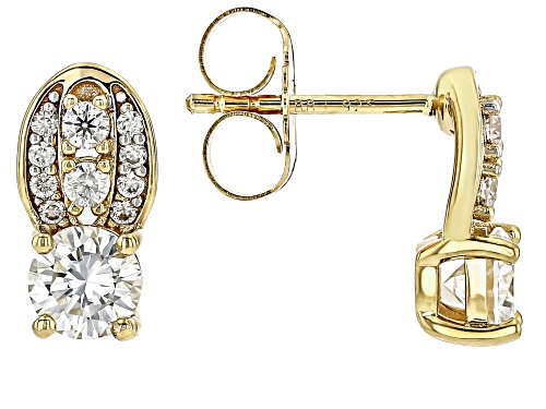 Moissanite Fire® 1.28ctw DEW Round 14K Yellow Gold Over Sterling Silver Stud Earrings