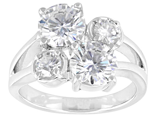Moissanite Fire® 2.86ctw DEW Round Platineve® Cluster Ring - Size 6