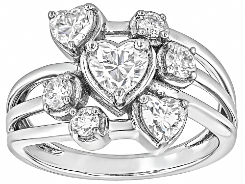MOISSANITE FIRE® 1.28CTW DEW HEART SHAPE AND ROUND BRILLIANT PLATINEVE® RING - Size 7
