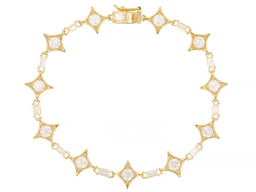 MOISSANITE FIRE® 3.52CTW DEW ROUND BRILLIANT AND BAGUETTE 14K YELLOW GOLD OVER SILVER BRACELET - Size 8