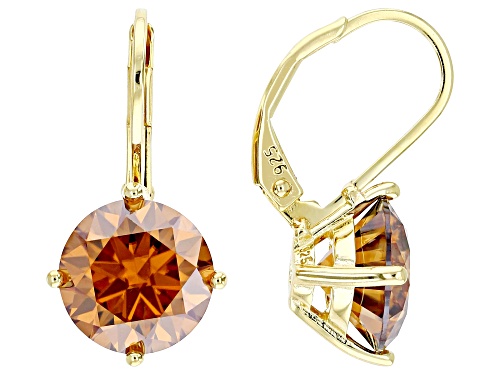 MOISSANITE FIRE® CHAMPAGNE 5.40CTW DEW ROUND 14K YELLOW GOLD OVER SILVER EARRINGS