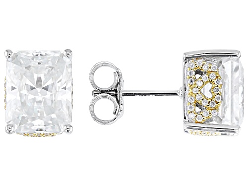 MOISSANITE FIRE® 8.58CTW DEW PLATINEVE® & 14K YELLOW GOLD OVER SILVER EARRINGS