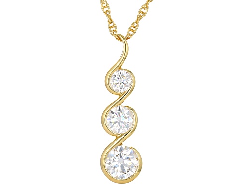 MOISSANITE FIRE® 1.53CTW DEW  ROUND 14K YELLOW GOLD OVER SILVER PENDANT AND CHAIN