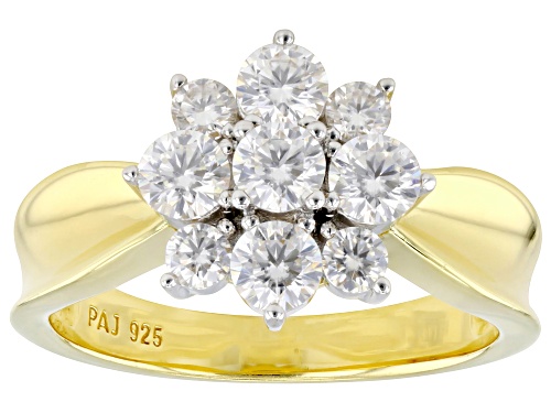 MOISSANITE FIRE® 1.04CTW DEW ROUND 14K YELLOW GOLD OVER STERLING RING - Size 7