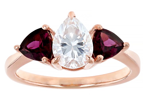 MOISSANITE FIRE®1.00CT DEW AND 1.06CTW RHODOLITE 14K ROSE GOLD OVER SILVER RING - Size 6