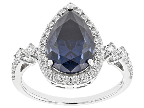 MOISSANITE FIRE® & NAVY BLUE MOISSANITE 4.31CTW DEW PEAR AND ROUND PLATINEVE® RING - Size 10