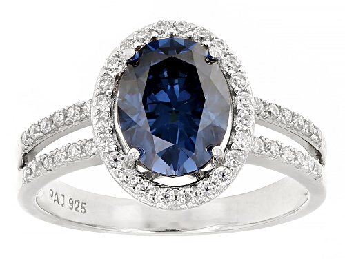 MOISSANITE FIRE® & NAVY BLUE MOISSANITE 2.58CTW DEW OVAL AND ROUND PLATINEVE® RING - Size 9