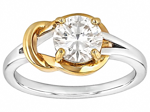 MOISSANITE FIRE® 1.20CT DEW ROUND  PLATINEVE® AND 14K YELLOW GOLD OVER PLATINEVE TWO TONE RING - Size 8