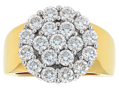 MOISSANITE FIRE® 1.90CTW DEW ROUND BRILLIANT 14K YELLOW GOLD OVER SILVER CLUSTER RING - Size 8