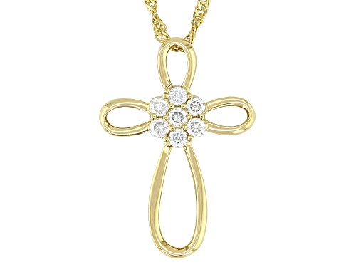 MOISSANITE FIRE® .21CTW DEW ROUND 14K YELLOW GOLD OVER SILVER CROSS PENDANT AND CHAIN