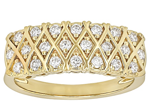 MOISSANITE FIRE® .44CTW DEW ROUND BRILLIANT 14K YELLOW GOLD OVER SILVER RING - Size 6