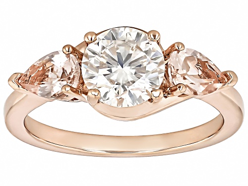 MOISSANITE FIRE® 1.20CT DEW AND MORGANITE  14K ROSE GOLD OVER SILVER RING - Size 7