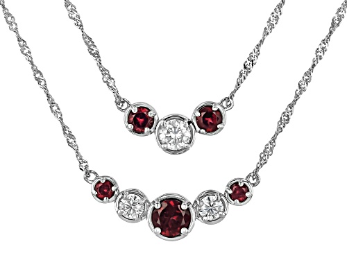 MOISSANITE FIRE® .96CTW DEW AND RHODOLITE GARNET PLATINEVE® SET OF TWO 18 INCH NECKLACES - Size 18