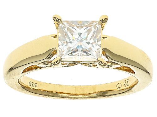 MOISSANITE FIRE® 1.20CT DEW PRINCESS CUT 14K YELLOW GOLD OVER SILVER RING - Size 9