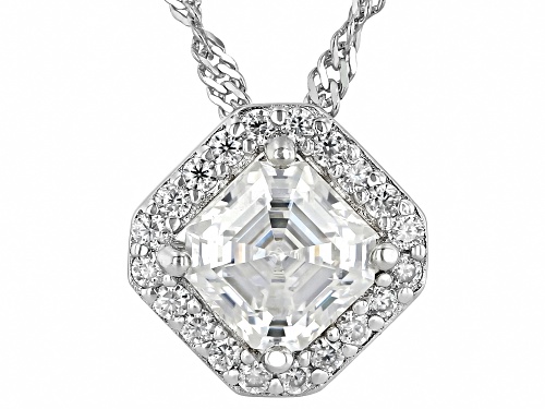 MOISSANITE FIRE® 1.15CTW DEW ASSCHER CUT & ROUND PLATINEVE® HALO PENDANT AND CHAIN