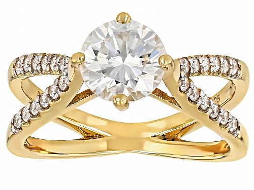 MOISSANITE FIRE® 1.44CTW DEW ROUND BRILLIANT 14K YELLOW GOLD OVER SILVER RING - Size 7
