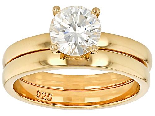 MOISSANITE FIRE® 1.20CT DEW ROUND BRILLIANT 14K YELLOW GOLD OVER SILVER RING WITH BAND - Size 7
