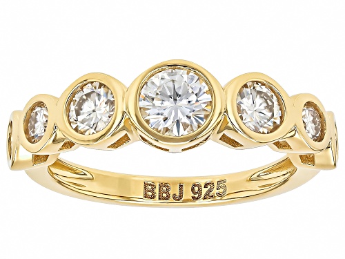 MOISSANITE FIRE® 1.36CTW DEW ROUND BRILLIANT 14K YELLOW GOLD OVER SILVER RING - Size 5