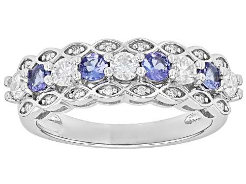 MOISSANITE FIRE® .66CTW DEW ROUND WITH  ROUND TANZANITE PLATINEVE® RING - Size 8