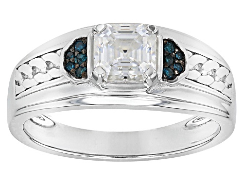 MOISSANITE FIRE® .95CT DEW ASSCHER CUT & ROUND BLUE DIAMOND PLATINEVE® MENS RING - Size 11