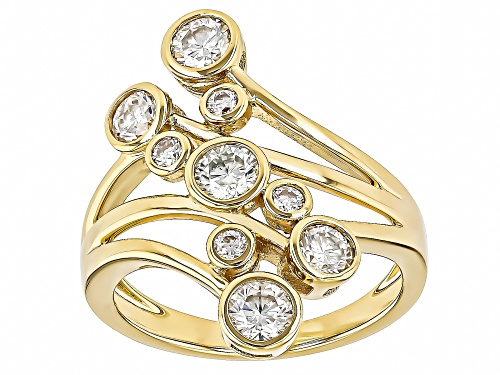 MOISSANITE FIRE® 1.13CTW DEW ROUND BRILLIANT 14K YELLOW GOLD OVER SILVER RING - Size 5