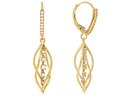 MOISSANITE FIRE® .34CTW DEW ROUND 14K YELLOW GOLD OVER SILVER EARRINGS