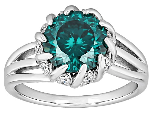 MOISSANITE FIRE® & GREEN MOISSANITE    3.16CTW ROUND PLATINEVE® RING - Size 8