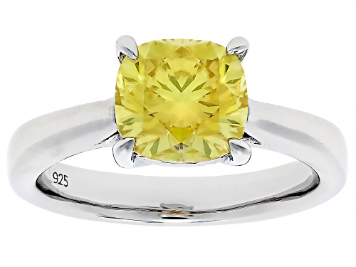 MOISSANITE FIRE® YELLOW MOISSANITE 2.40CT  DEW CUSHION CUT PLATINEVE® RING - Size 9