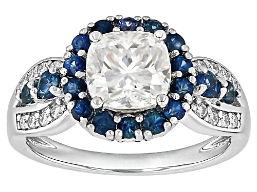 MOISSANITE FIRE® 1.86CTW DEW AND BLUE SAPPHIRE PLATINEVE® RING - Size 9