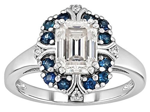MOISSANITE FIRE® 1.79CTW DEW AND BLUE SAPPHIRE PLATINEVE® RING - Size 6