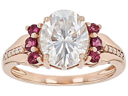 MOISSANITE FIRE® 3.10CTW DEW AND RHODOLITE 14K ROSE GOLD OVER SILVER RING - Size 9