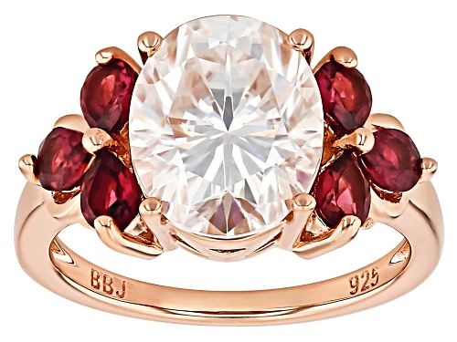 MOISSANITE FIRE® 4.20CT DEW AND RHODOLITE 14K ROSE GOLD OVER SILVER RING - Size 10