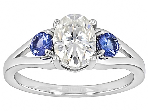 MOISSANITE FIRE® 1.50CT DEW AND TANZANITE PLATINEVE® 3 STONE RING - Size 6